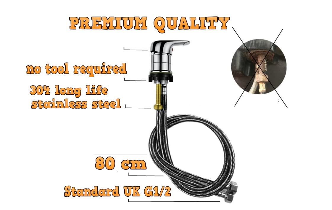Miscelatore per rubinetto da letto per shampoo, valvola calda e fredda, rubinetto da 80 cm, tubo da 120 cm, soffione doccia in PVC per bacino da parrucchiere