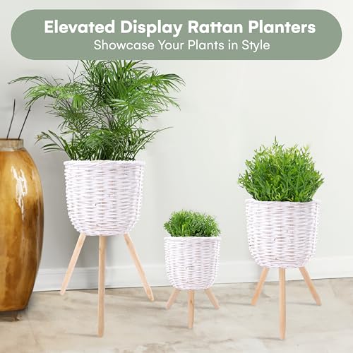 Hallops HALL-000114 Rattan Planter With Stand - Set Of 3 - Rattan Plant Pot With Legs For Home And Garden Decor thumb #1