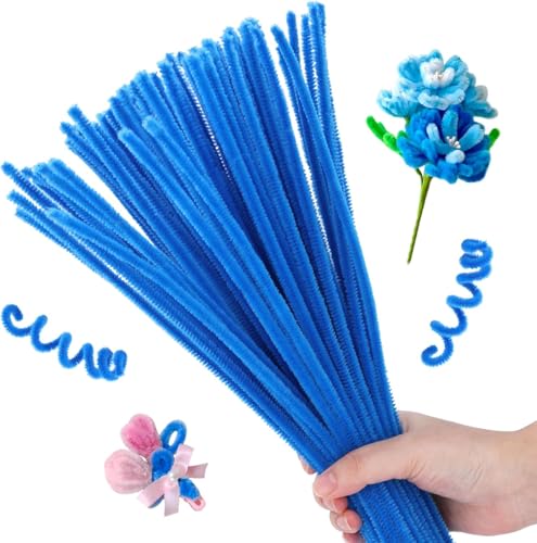 Image of Pipe Cleaners Craft, Pipe Cleaners Chenille Stem Fuzzy Sticks Craft Supplies for flowers making, Home DIY (Blue, 200pc)