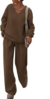 Sweatsuits Women 2 Piece Outfit Comfort V Neck Sweatshirt Wide Leg Sweatpants Set Fleece Sweatset Matching Sweat Sets
