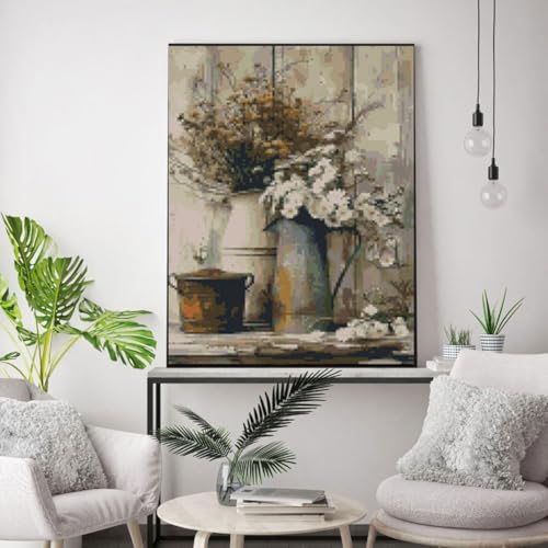Image of MYBISYMQQ Flower Stamped Cross Stitch Kits, DIY Flowers Cross Stitch Ornament Kits for Adults Beginners, Counted Embroidery Needlepoint Kits Home Decor Cross Stitch Patterns 15.7x11.8 inches