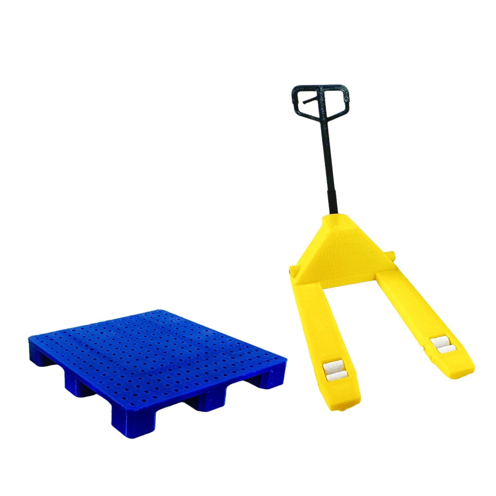 Miniatur Gabelstaplermodell Im Maßstab 1:18. Zubehör für Hubwagen Reparaturwerkstätten. Ideal für Sammler Und für Den CR, Gelb mit Palette