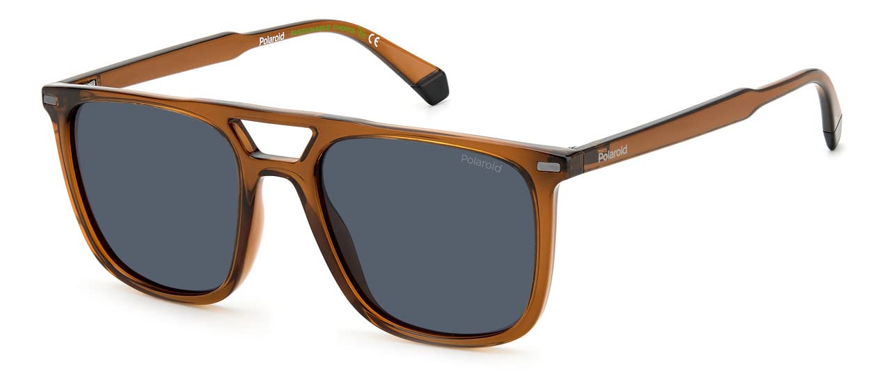 Polaroid4123/S Square Shape Full Rim Sunglasses for Men, 53 mm Lens Width, Brown/Blue