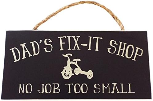 Man Cave and Garage Wall Decor Signs Perfect Gift for Any Garage OR Man CAVE Decor for Men (Dad's Fix-it Shop No Job Too Small)