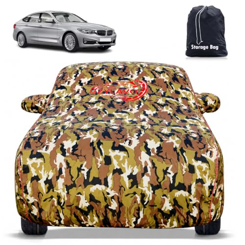 Image of Premium Car Cover for BMW 3 Series GT Model | Waterproof, UV & Dust Protection | Mirror & Antenna Pocket | Triple Stitched, Soft Inner Lining, Belt & Buckle (Jungle Print)