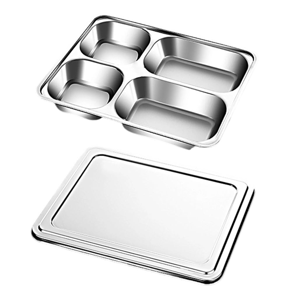 Assiettes divisées en acier inoxydable avec couvercle, plateau à dîner à 5 compartiments pour adultes, récipient alimentaire empilable pour la maison, le camping, le pique-nique, passe au