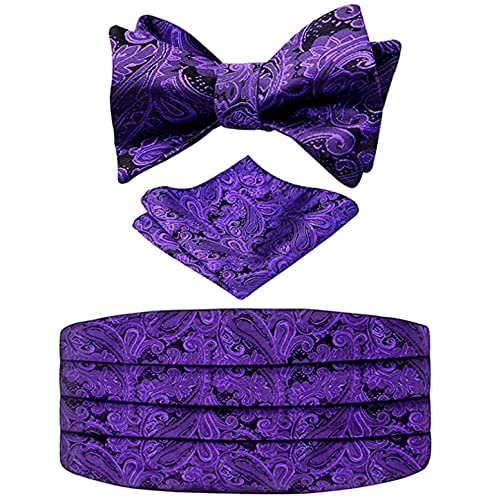Image of Alizeal Mens Paisley Adjustable Bow Tie Set | Pre-tied Cummerbund Pocket Square Perfect for Weddings Business Formal Events