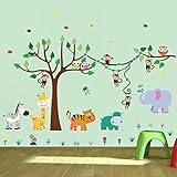 decalmile Pegatinas de Pared Infantiles Animales Árbol Vinilos Decorativos Mono Jirafa Elefante Adhesivos Pared Habitación Infantiles Niños Bebés Guardería Salón