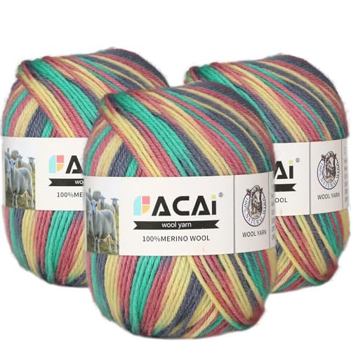 Facai Merino Wool Yarn Sock Yarn - 100% Pure Merino Wool Roving for Knitting, 1-Ball Set, 3.5oz (240 Yards), Worsted Weight (3, Halcyon)