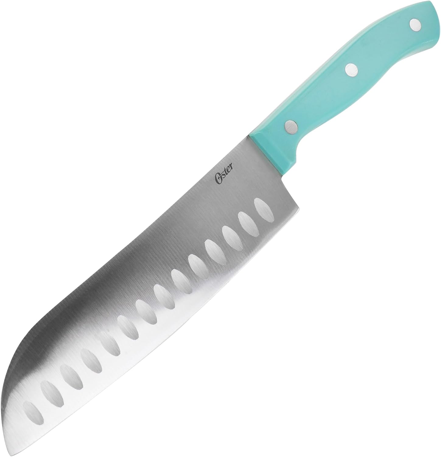 Oster Evansville 14 Piece Stainless Steel Kitchen Knife Cutlery Set W/Turquoise Handles & Black Rubberwood Block
