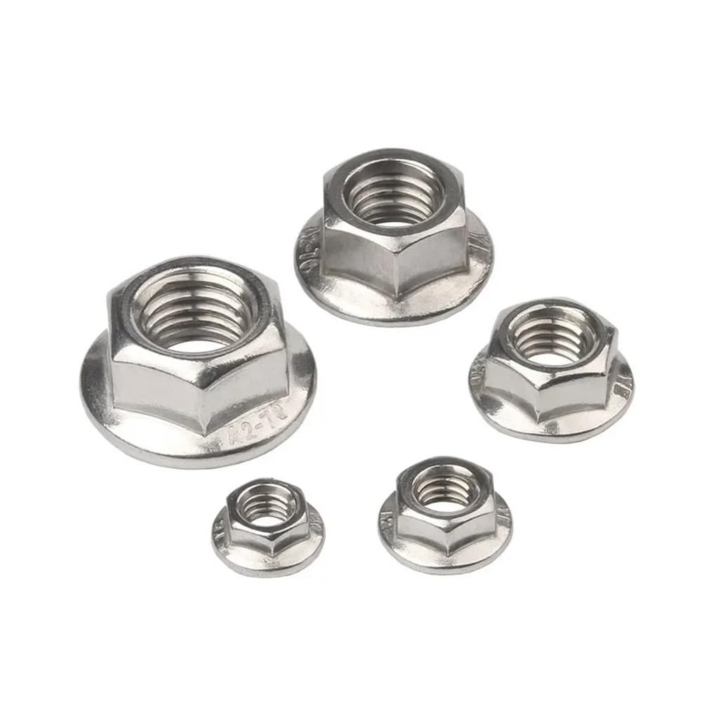Dado flangiato esagonale da 1-20 pezzi M2,5 M3 M4 M5 M6 M8 M10 M12 M14 M16 M18 M20 in acciaio inossidabile 304, dado di bloccaggio flangiato esagonale dentellato(M10X1.25 Fine 5PCS)