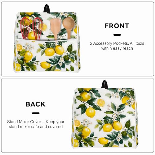 Image of Kitchen Dust Cover Compatible with 4.5 5 6 8 quart Stand Mixer, Kitchen Appliance Protective Covers with Top Handle and Pocket (Fresh Lemon Garden, For All 6-8 qt Mixer)