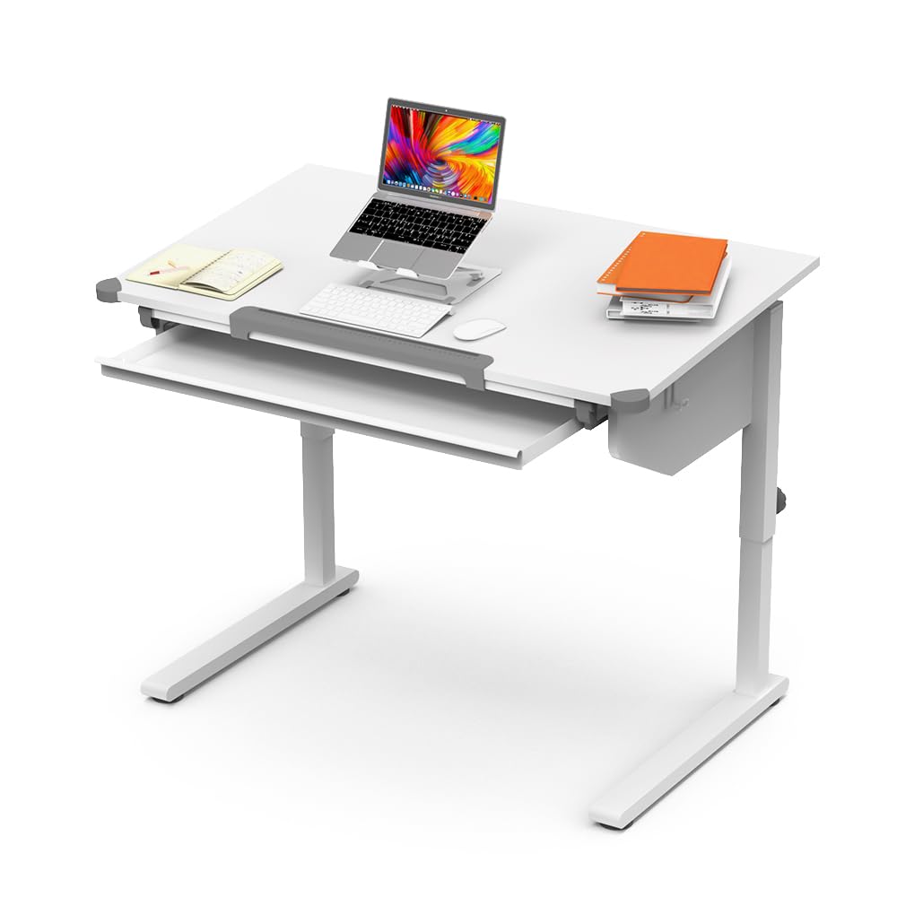 Vicco Kinderschreibtisch Arc, Weiß, 108 x 68 cm höhenverstellbar, für ergonomisches Arbeiten und anpassbare Sitzposition