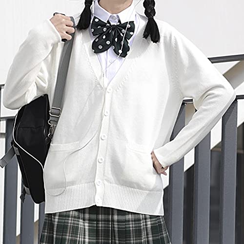 Image of Blostirno Women's Cardigan School Uniform Sweater Cardigans V-Neck Long Sleeve Button Down Knit with Pockets