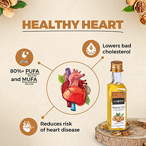 Image of nutndiet Cold Pressed Walnut Oil 100ml Glass Bottle | Pure & Natural Edible Akhrot Ka Tel | Rich in Omega-3 & Antioxidants | Ideal for thyroid massage, Face Skin & Hair Care
