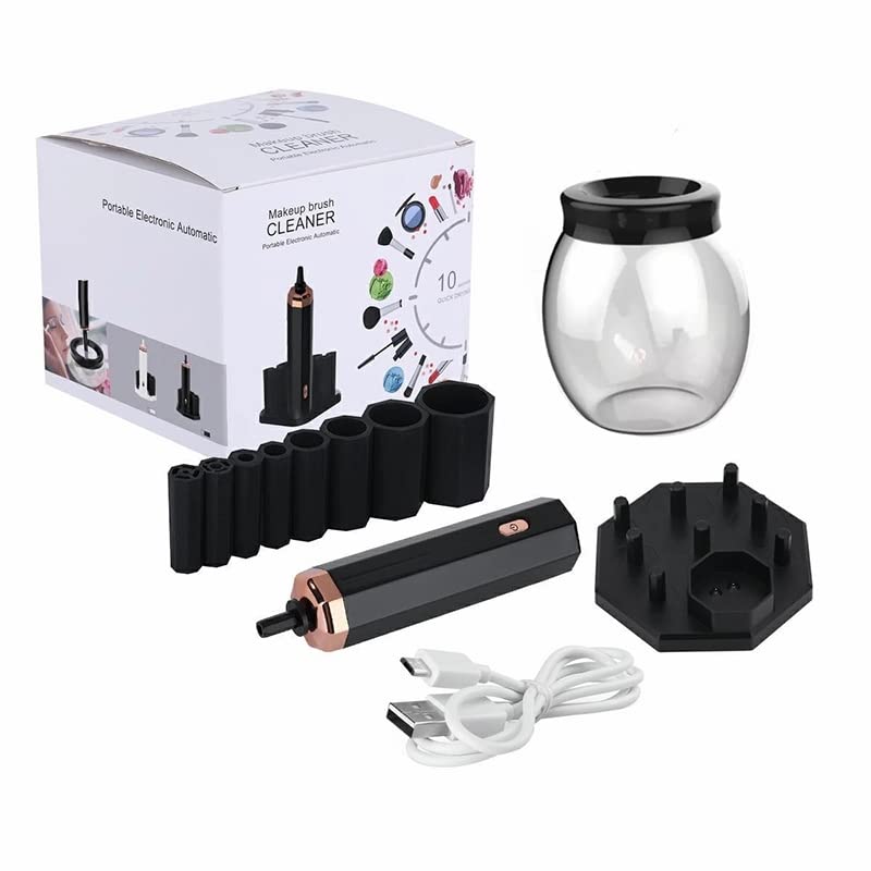 Makeup Brush Cleaner and Dryer Electric Cosmetic Brush Cleaner Machine Automatic Brush Cleaner Spinner Deep Wash and Dry fast with 8 Rubber collars for Most Cosmetic Brushes TecTake