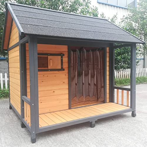 Animal Valley - Niche à Chien Chalet - Bois et Shingle - L 150 x l 130 x H 136,5 cm - Taille XXL - Beige et Gris - pour très Grands Chiens