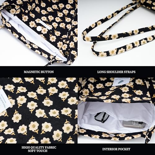 Image of TOPASION Cute Corduroy Tote Bag Canvas Shoulder Handbags for Women Travel Shopping