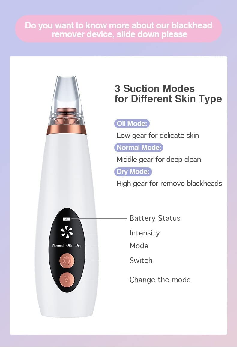 ESHINEDE Extracteur de Points Noirs, 3 Modes de Nettoyage électrique des Pores, Outil d'élimination des Points Noirs avec 4 sondes d'aspiration, élimination sous Vide des Pores