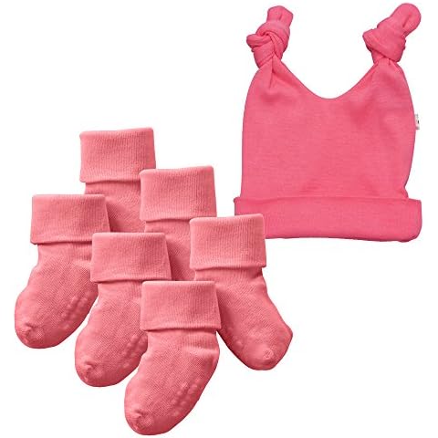 Babysoy Basic Knot Hat and Socks Set (0-6 Months, Pink Lemonade) Cover
