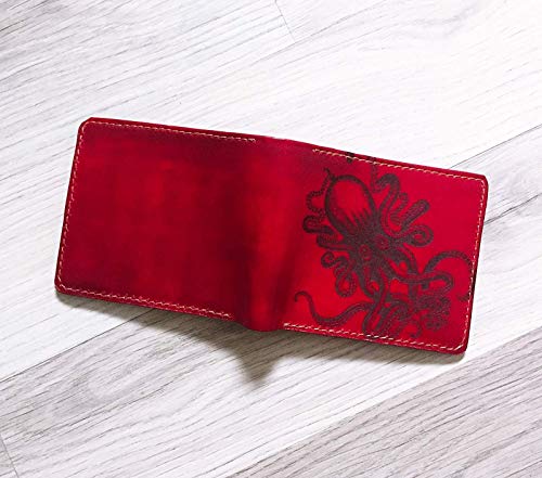 Unik4Art - Personalized Octopus Ocean Leather Handmade Mens Wallet Bifold Minimalist Slim Front Pcoket Engraved Anniversary Gifts #TOP1