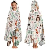 Kapuzenhandtücher für Kinder mit Waldtiermotiven 130 x 100 cm – Poncho-Handtücher für Jungen, Mädchen & Teenager – Strandtuch für Schwimmbad & Freizeit – Tragbares Badetuch im Waldtier-Design