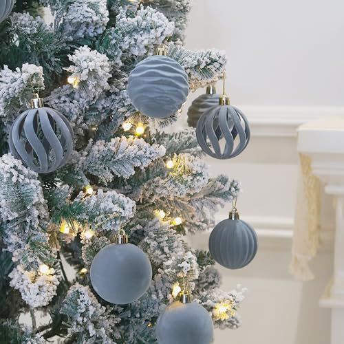Image of 4inch Velvet Ornaments for Christmas Tree, 9 pcs Flocked Christmas Balls Set Assortment for Xmas Tree Holiday Decor
