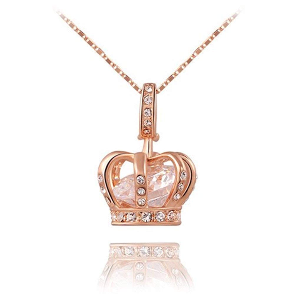 TIDOOJewelry Womens Queen and Crown Pendant Necklace 3 Lays Rose Gold/Platinum Plated With Austrain Crystals