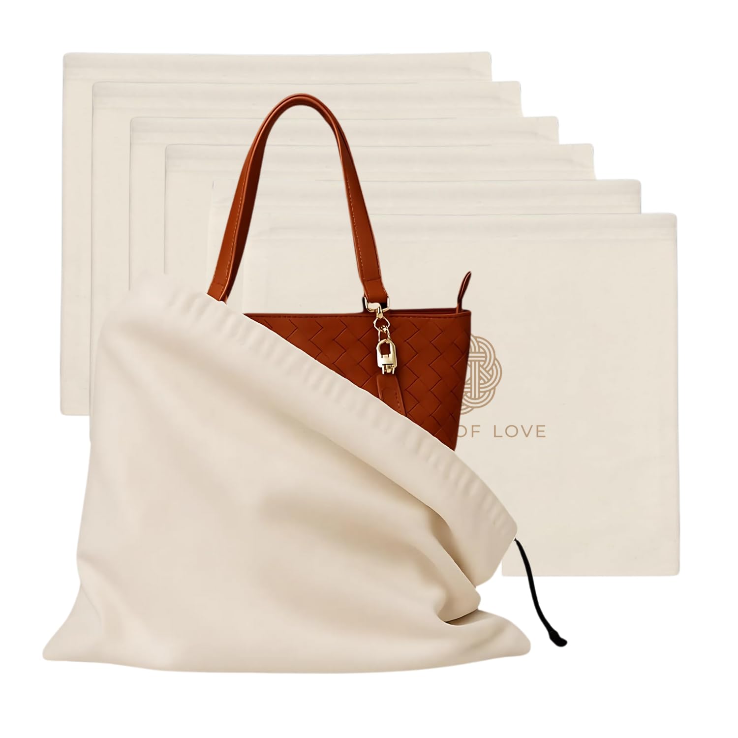 Knots of Love Cotton Dust Bags for Handbags Organizer Foldable Purse Drawstring Travel Storage Pouch Space Saving Closet for Wardrobe Clutches Ladies Handbags, Purse (PACK OF 5)-image-8