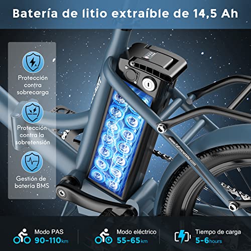 Elektrische fiets Fafrees F20 Light, 20" vouwen elektrische stadsfiets voor vrouwelijke mannen, 250W motor, 14,5Ah/522Wh batterij, E-bike Shimano 7 versnellingen, 110 km bereik, Grün - Afbeelding 3