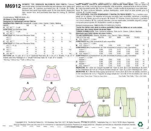 McCall Pattern Company M6912 Infants Reversible Top Dresses Bloomers and Pants, Size YA5 - Thumbnail 7