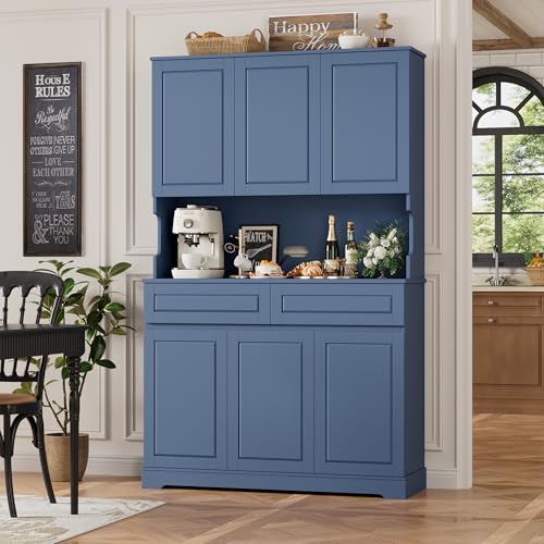 Comparison: Best Blue For Kitchen Cabinets 9 FACBOTALL 74" Pantry Cabinet, Tall Kitchen Pantry Cabinet with 6 Doors and 2 Drawers, Kitchen Hutch with Wide Countertop, Modern Kitchens Cupboard with Adjustable Shelves and Charge Holes, Blue