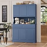 FACBOTALL 74' Pantry Cabinet, Tall Kitchen Pantry Cabinet with 6 Doors and 2 Drawers, Kitchen Hutch with Wide Countertop, Modern Kitchens Cupboard with Adjustable Shelves and Charge Holes, Blue