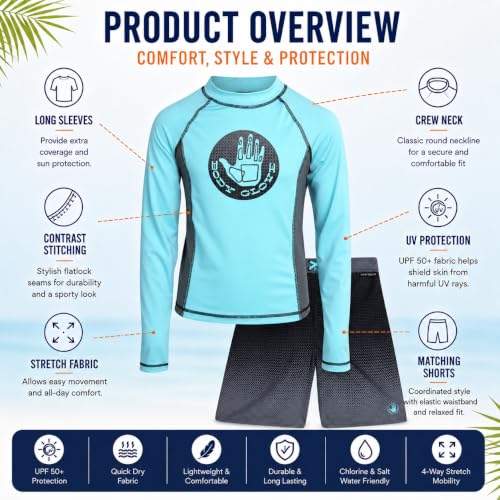 Image of Body Glove Boys Swim Set - 2 Piece Boys Swim Trunks with Rash Guard UV Protection Swimsuit Kids Bathing Suits (Sizes 4-12)