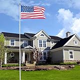 VINGLI 25FT Telescopic Upgraded Aluminum Flagpole,Upgarded Thick Tube Halyard Flag Pole Durable Kit Free 27~33mph 3'x5' USA American Flag Fly 2 Flags, for Outdoor Residential Garden Gazebo