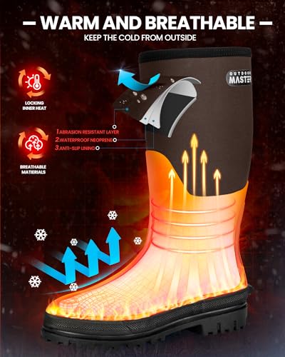 Image of OutdoorMaster Hunting Boots for Men, Waterproof Rubber Neoprene Boots, Anti-slipped Insulated Outdoor Boots