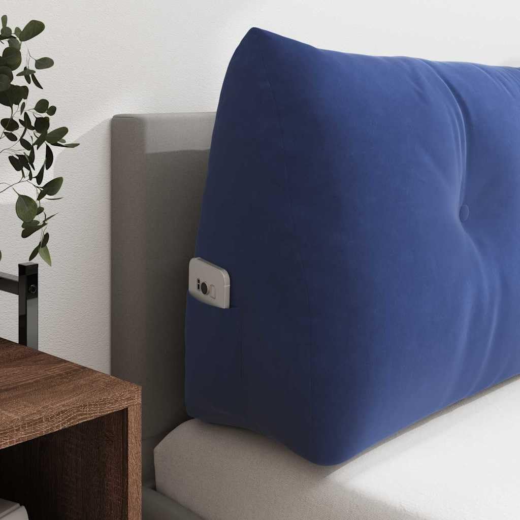 Rückenkissen Polizeiblau 120x24x50 cm Samt - Ergonomisches Keilkissen mit Seitentasche und Knopf-Fixierung - Weiches Lesekissen & Sofakissen für Bett, Couch und Büro im Innenbereich