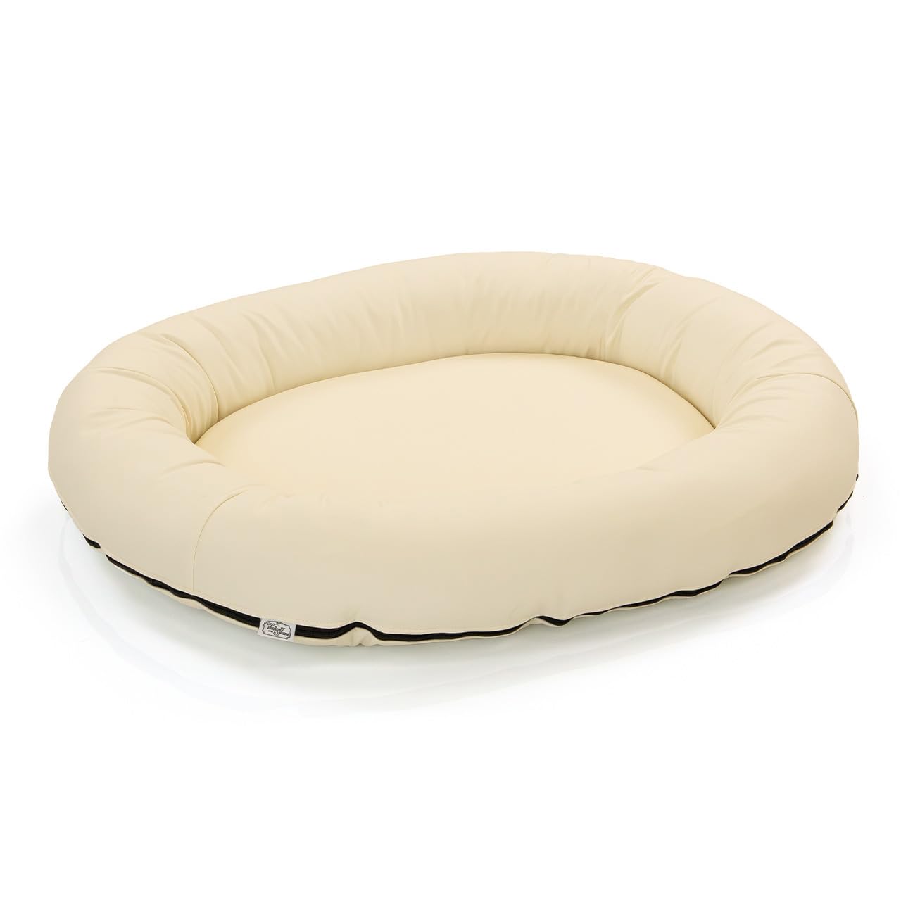 Wallace & Jones | Premium Hundebett Bolton Hundesofa 95x81 cm Hundecouch aus Kunstleder Hundebett für mittelgroße Hunde, verdeckter Zipper, waschbar, rutschfest, Creme-weiß