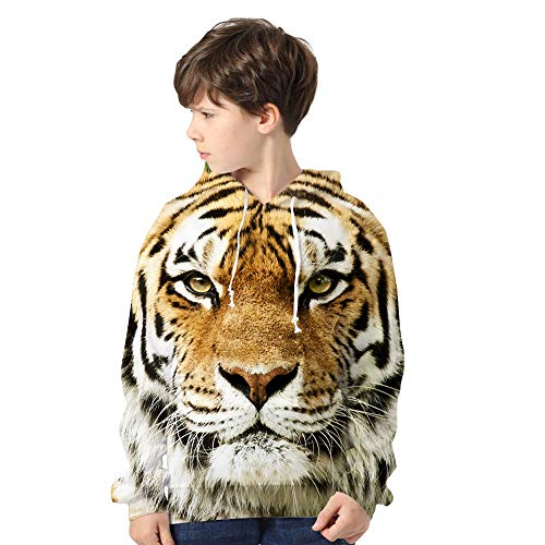 FiveEarl Moletons com capuz de manga comprida com estampa divertida 3D cabeça de tigre para meninos