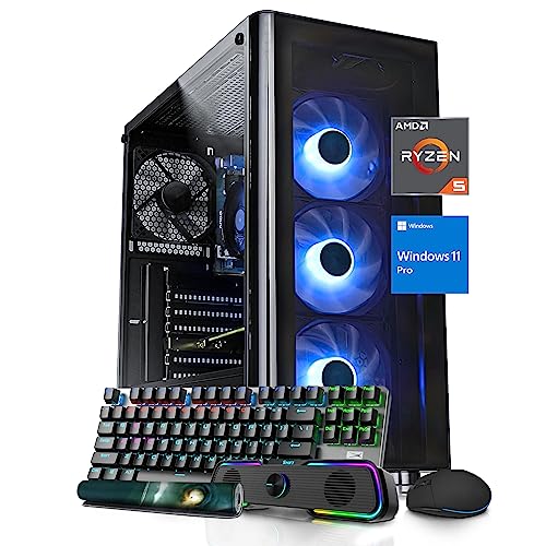 TJJ Neptune Gaming PC Desktop Computer - AMD Ryzen 5 5600G 3.9 GHz (Beat i7-8700K), Radeon RX Vega 7 Graphics, 16GB DDR4 3200, 512GB NVME SSD, WiFi 6E, RGB Keyboard & Mouse & Speaker, Windows 11 Pro TJJ Neptune Gaming PC Desktop Computer - AMD Ryzen 5 5600G 3.9 GHz (Beat i7-8700K), Radeon RX Vega 7 Graphics, 16GB DDR4 3200, 512GB NVME SSD, WiFi 6E, RGB Keyboard & Mouse & Speaker, Windows 11 Pro