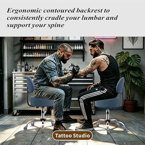 Image of Ergonomic Drafting Stool with Backrest, 400LB Heavy Duty Hydraulic Stool, 19-25 Inch Adjustable Height Rolling Stool Chair with Lumbar Support for Standing Desk, Salon, Tattoo, Kitchen, Home Office