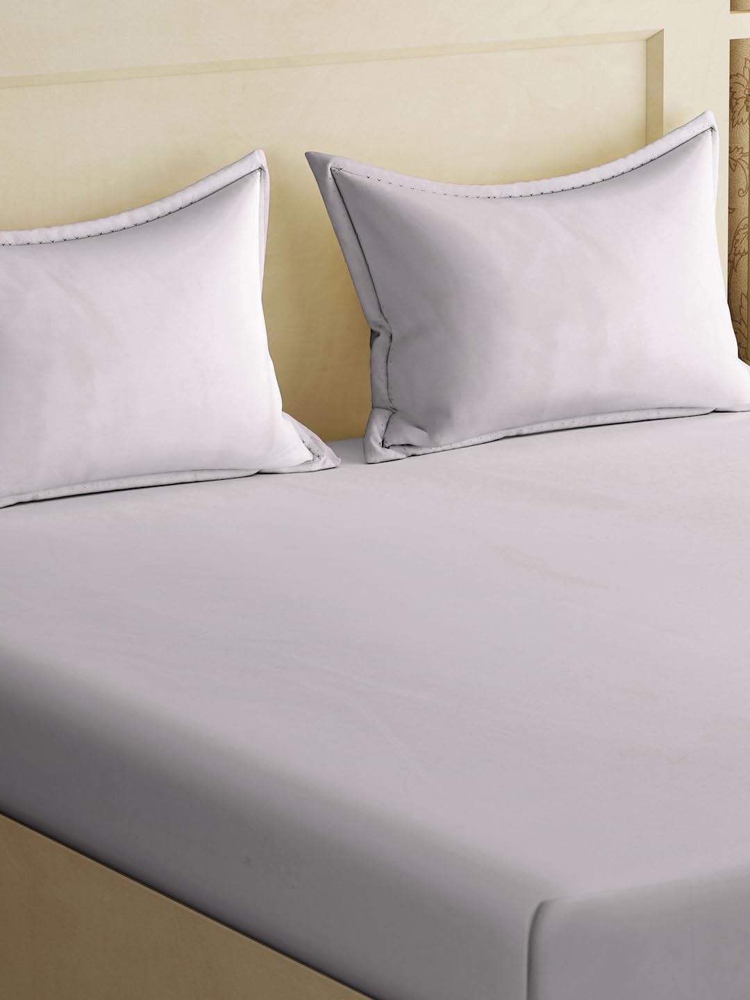 Klotthe Book Fold Beige Solid 300 TC Cotton Blend Double Bedsheet with 2 Pillow Covers 1