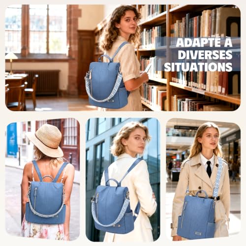 ONETOALL Sac à Dos Femme Antivol avec 6 Porte-Cartes Anti-RFID, Sac à Main Élégant et Imperméable pour Voyage, Balades et Transport en Commun Glacier – vue 8