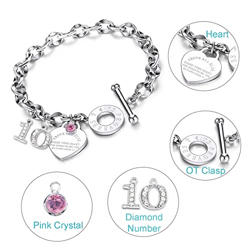 Charm Bracelet for Women, Sweet Heart Charm Bracelets with OT Clasp Birthday Gift for Her, Birthday Gift Idea for Women2