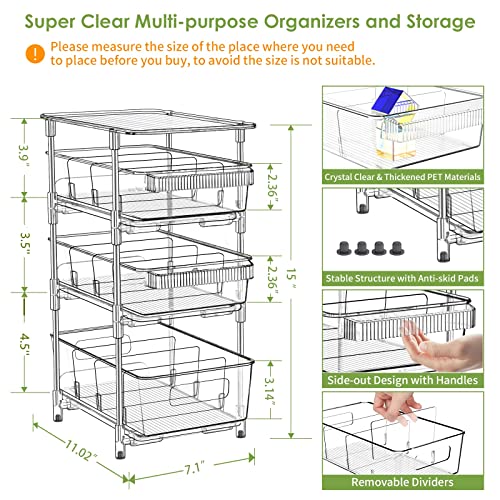 Bathroom Storage Organizer With Dividers, Multi-Purpose Kitchen Under Sink Organizers And Storage Slide-Out, Closet Organization, Kitchen Pantry Cabinet Medicine Bins (1 Pack, Clear) (4 Tier) #TOP1
