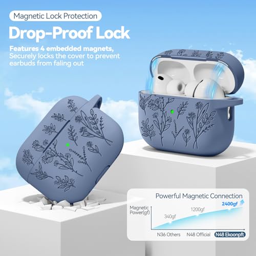 Image of for Airpods Pro 3 Case with Magnetic Lid, Flower Engraved Cases for Apple AirPods Pro 3rd Generation 2025, Soft Silicone Cover for Women Girly with Cleaner & Keychain, Shockproof