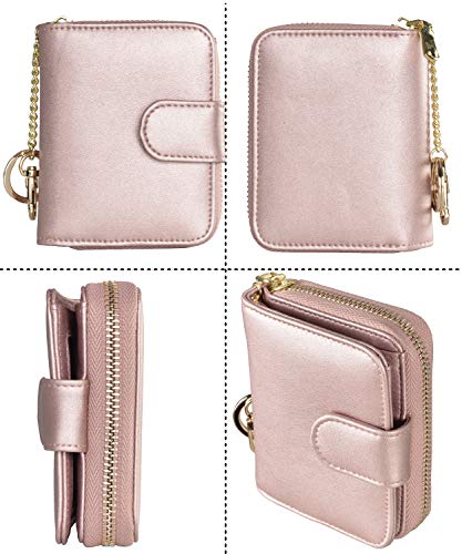 Beurlike Women's Rfid Credit Card Holder Organizer Case Leather Security Wallet (Upgrade A (10 Accordion/Key Ring) - Rose Gold #TOP2