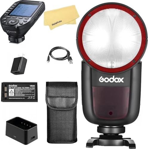 Image of Godox V1 V1-N V1N Round Head Camera Flash and Godox XProII-N Flash Trigger for Nikon Camera,76Ws 2.4G TTL1 /8000 HSS,480 Full Power Shots,1.5s Recycle Time,10 Levels LED Modeling Lamp