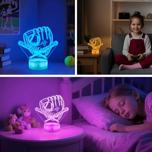 OkiyiD Softball Gifts Night Light for Girls, Softball Glove Sports 3D Illusion Lamp with 16 Colors Remote Control, Softballs Fan Accessories Gifts for Girls Room Pink Decor by OkiyiD - Used condition - Image 3