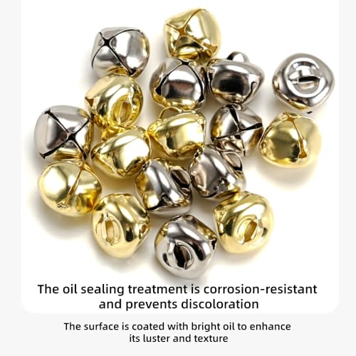 Golden Christmas Jingle Bells, 100 Pieces Metal Craft Bells, 12mm Non-Fade Vacuum Coated, for DIY Holiday Home Decorations (Silver) - Image 3